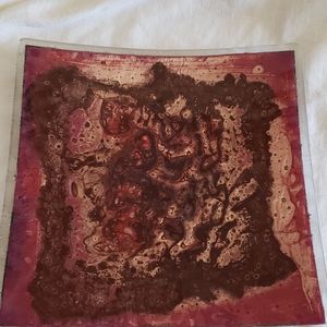 Vingage Signed Square Glass Decorative Plate Abstract Maroons & Browns